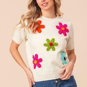 BiBi Crochet Flower Patch Sweater Top